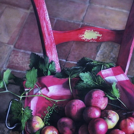 chair, seat, wood, apple, old, antique, aged, red, green, art, airbrush, canvas, photorealistic, handmade, autumn, painting, vintage, Mediterranean, still life, tamas mike
